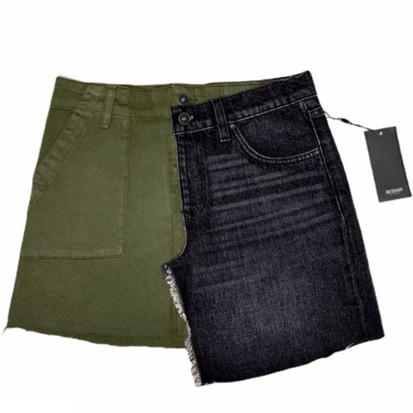 HUDSON Asymmetrical Edgy Split Denim Mini Skirt - Picture 4 of 7